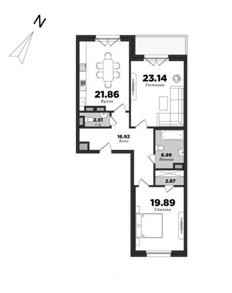 Krestovskiy De Luxe, Building 8, 2 bedrooms, 97.18 m² | planning of elite apartments in St. Petersburg | М16